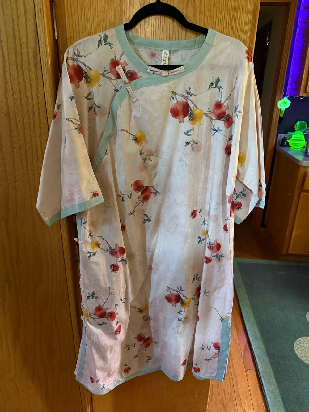 Floral Midi Dress in Cream with Red & Yellow Fruit Print
